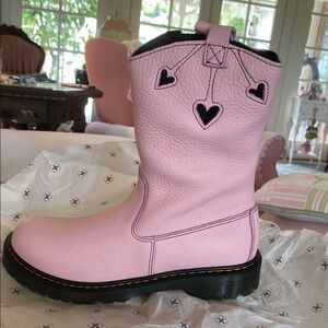 Dr. Martens Pink and Black Combat Boots with Heart Details